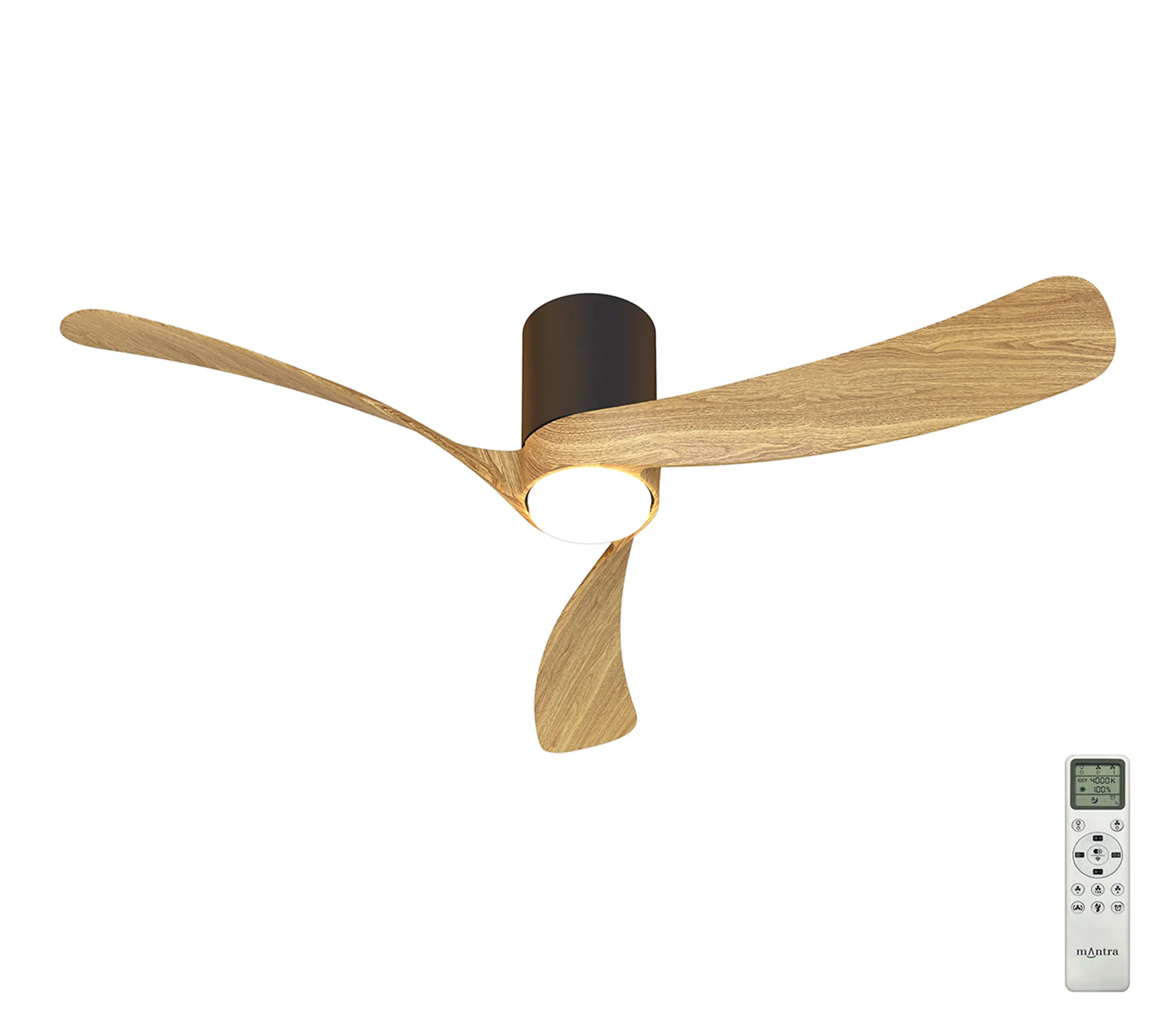M9559  Nemo II M 1.2m 19W LED Dimmable Ceiling Light With Built-In 32W DC Fan, 3000-5000K Remote Control, 3800lm, Wood/Black
